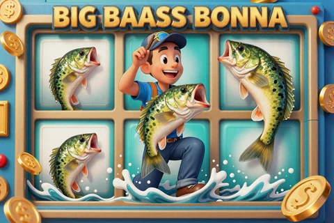 Big Bass Bonanza Slot mit springendem Fisch und Dollar-M&uuml;nzen